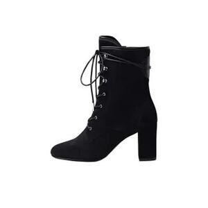 LONGCHAMP BLACK BLOCK HEEL LEATHER LACE-UP BOOT size FR 40/ US 9